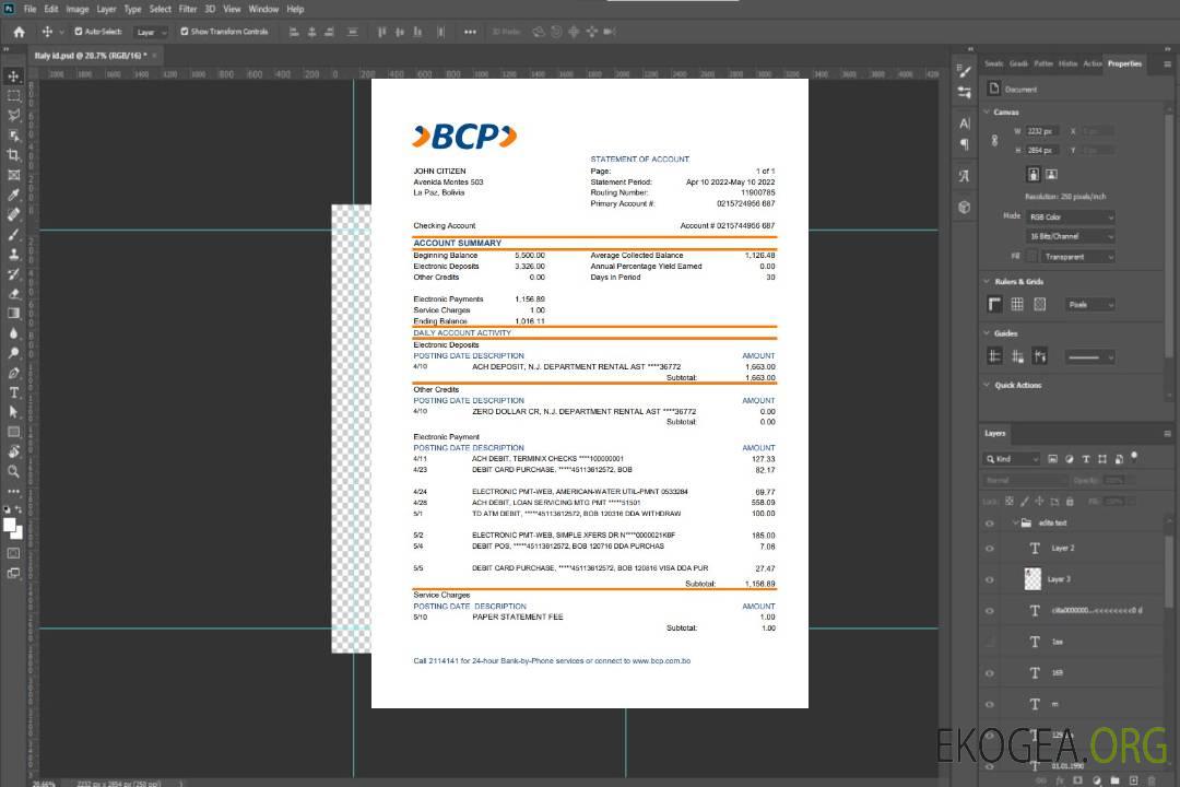 Déclaration du Banco de crédito de Bolivie en Bolivie template